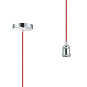 D0174  Dreifa 1.5m Single Pendant, 1 x E27, Polished Chrome/Red Braided Cable (Maximum Load 1.5kg)